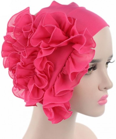 Women Turban Flower Caps Elastic Head Wrap Cancer Chemo Beanie Headscarf Vintage Beanie Scarf Cap Hot Pink $6.31 Newsboy Caps