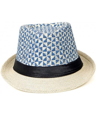 Men Summer Cowboy Hats Plaid Print Panama Hat Beach Straw Sunhat Breathable Jazz Hat Beige $10.75 Cowboy Hats