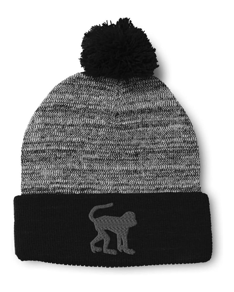 Custom Pom Pom Beanies for Women Monkey B Embroidery Skull Cap Winter Hats for Men Acrylic 1 Size Heather Gray Black Design O...