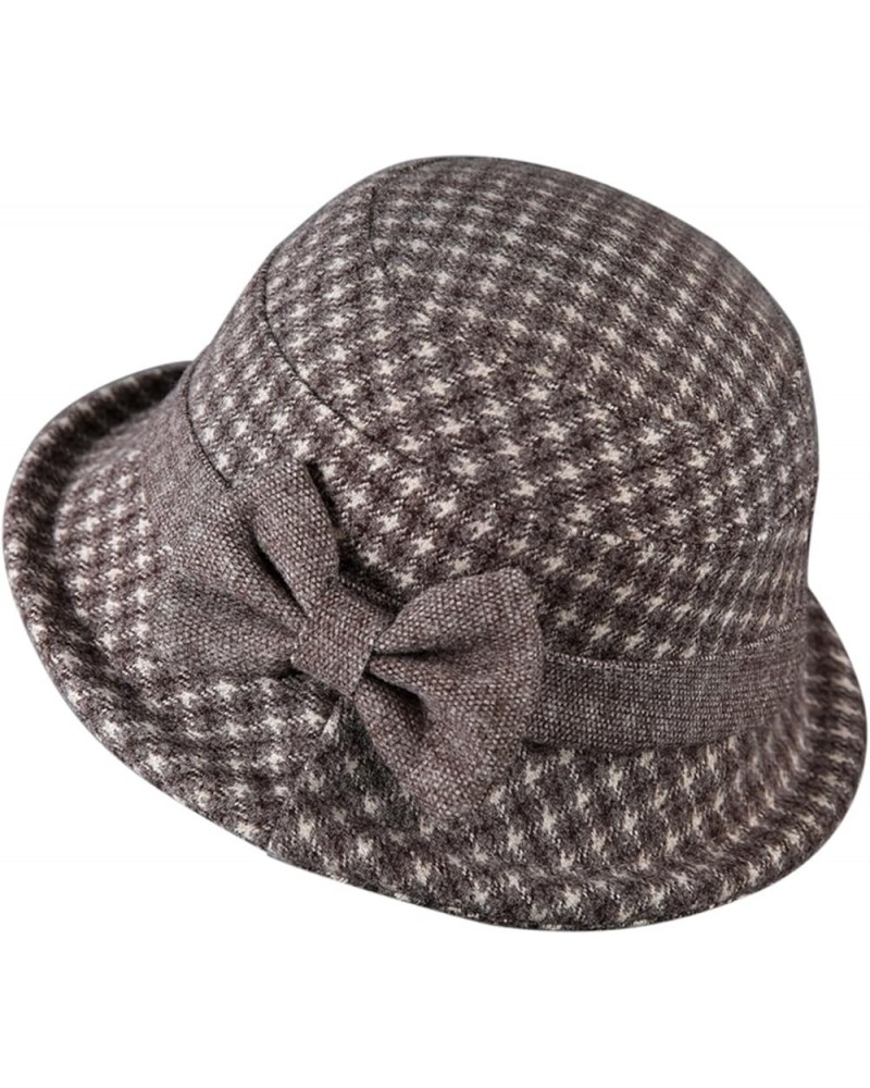 Women's Autumn and Winter Dome Casual Fisherman Pot Hat Small Bowler Hat Bush Hat Gentlemen Coffee $10.26 Bucket Hats