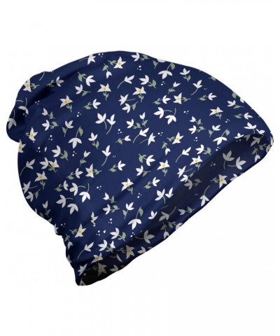 Unisex Beanie, Blossoming Flower Motifs, Hiking Outdoors Night Blue $18.59 Skullies & Beanies