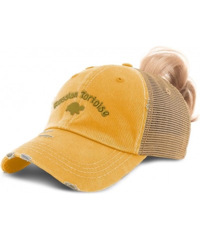 Custom Womens Ponytail Cap Russian Tortoise Reptiles Reptile Cotton Nature Distressed Trucker Hat Mustard Design Only $12.90 ...