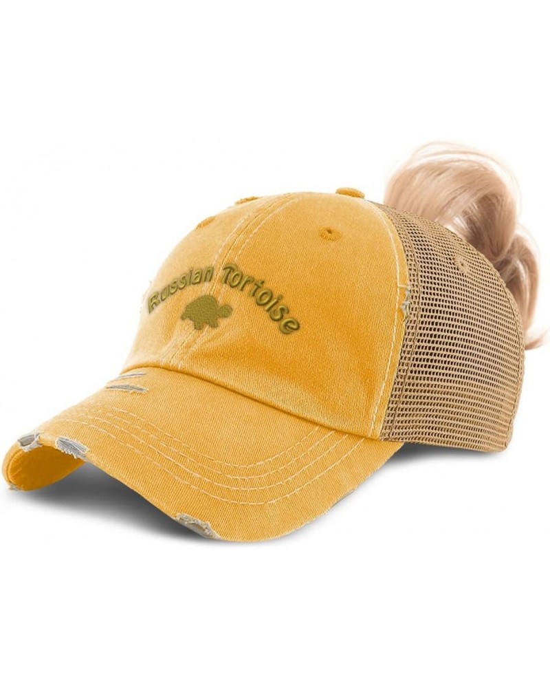 Custom Womens Ponytail Cap Russian Tortoise Reptiles Reptile Cotton Nature Distressed Trucker Hat Mustard Design Only $12.90 ...