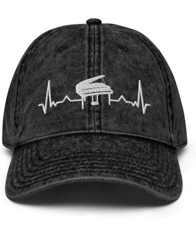 Piano Heartbeat Funny Gift for Pianist Vintage Cotton Twill Cap Hat Black $22.79 Baseball Caps