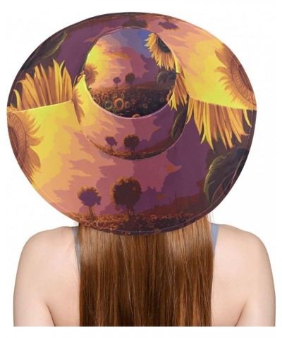 Women's Foldable Floppy Travel Beach Sun Visor Hat Sunflower Sun Painting Wide Brim Visor Waterproof(237rh0a) $11.50 Sun Hats