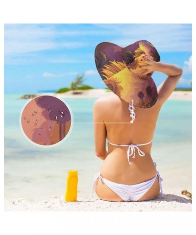 Women's Foldable Floppy Travel Beach Sun Visor Hat Sunflower Sun Painting Wide Brim Visor Waterproof(237rh0a) $11.50 Sun Hats