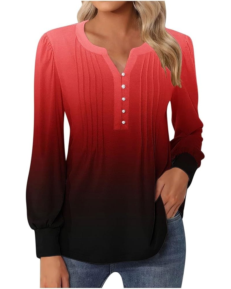 Ladies Long Sleeve Shirts and Tops T Shirts Casual Floral Vintage Tees Crewneck Tunics Dressy Long Sleeve Woman Red-a➤➤ Indep...