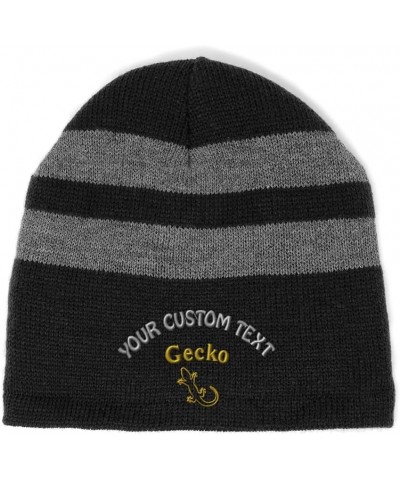 Custom Striped Beanie for Men & Women Gecko Acrylic Fleece Skull Cap Hats 1 Size Black Personalized Text Here $15.00 Skullies...