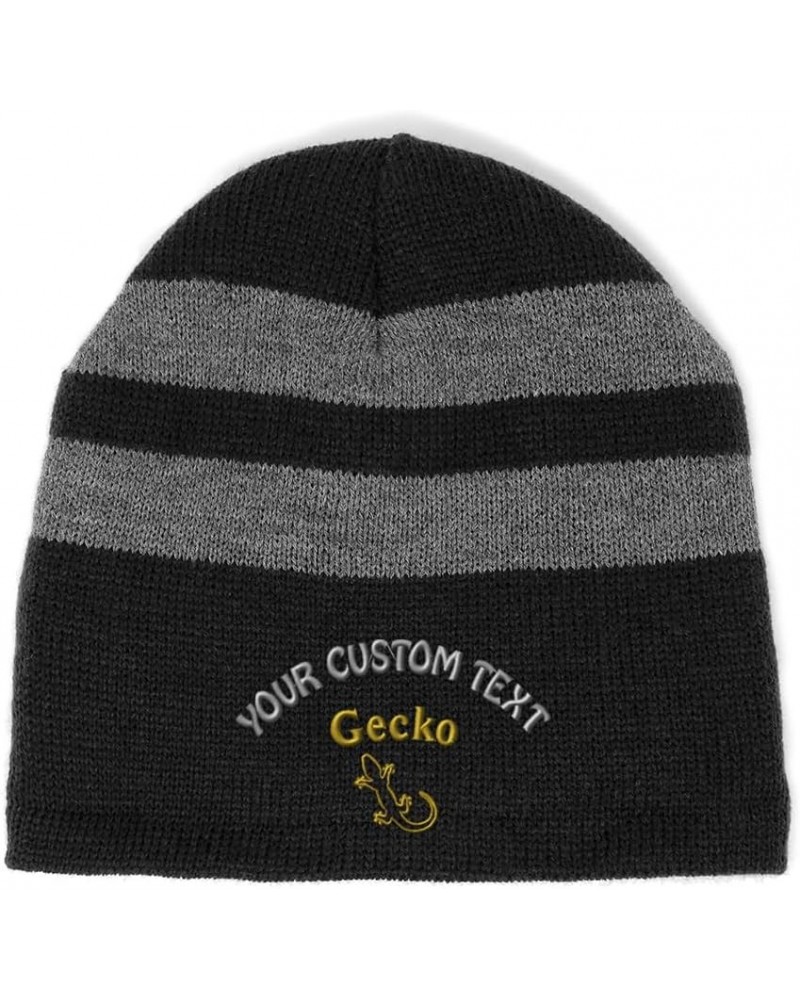 Custom Striped Beanie for Men & Women Gecko Acrylic Fleece Skull Cap Hats 1 Size Black Personalized Text Here $15.00 Skullies...