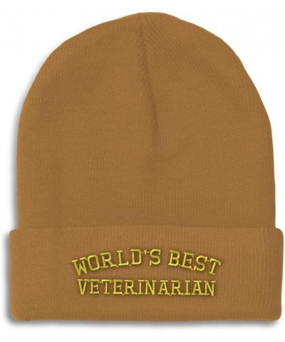 Custom Beanies for Men Worlds Best Veterinarian Embroidery Winter Hats for Women Acrylic Skull Cap 1 Size Khaki Design Only $...