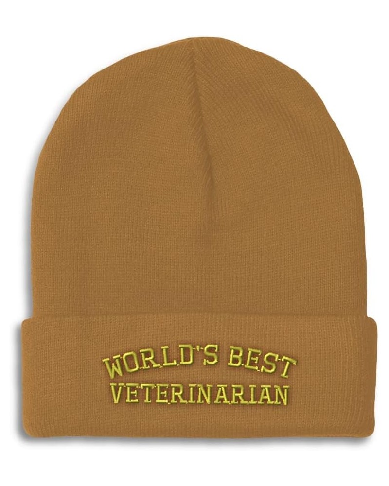 Custom Beanies for Men Worlds Best Veterinarian Embroidery Winter Hats for Women Acrylic Skull Cap 1 Size Khaki Design Only $...