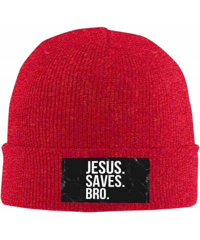 Jesus Saves Bro Beanie Hat for Men Women Winter Warm Knit Beanie Hat Black Red $15.62 Skullies & Beanies