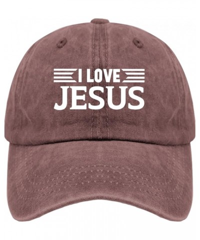 I Love Jesus Hats Mens Outdoor Hat Pigment Black Dad Hat Gifts for Boyfriends Running Hat Wine Red $11.58 Sun Hats