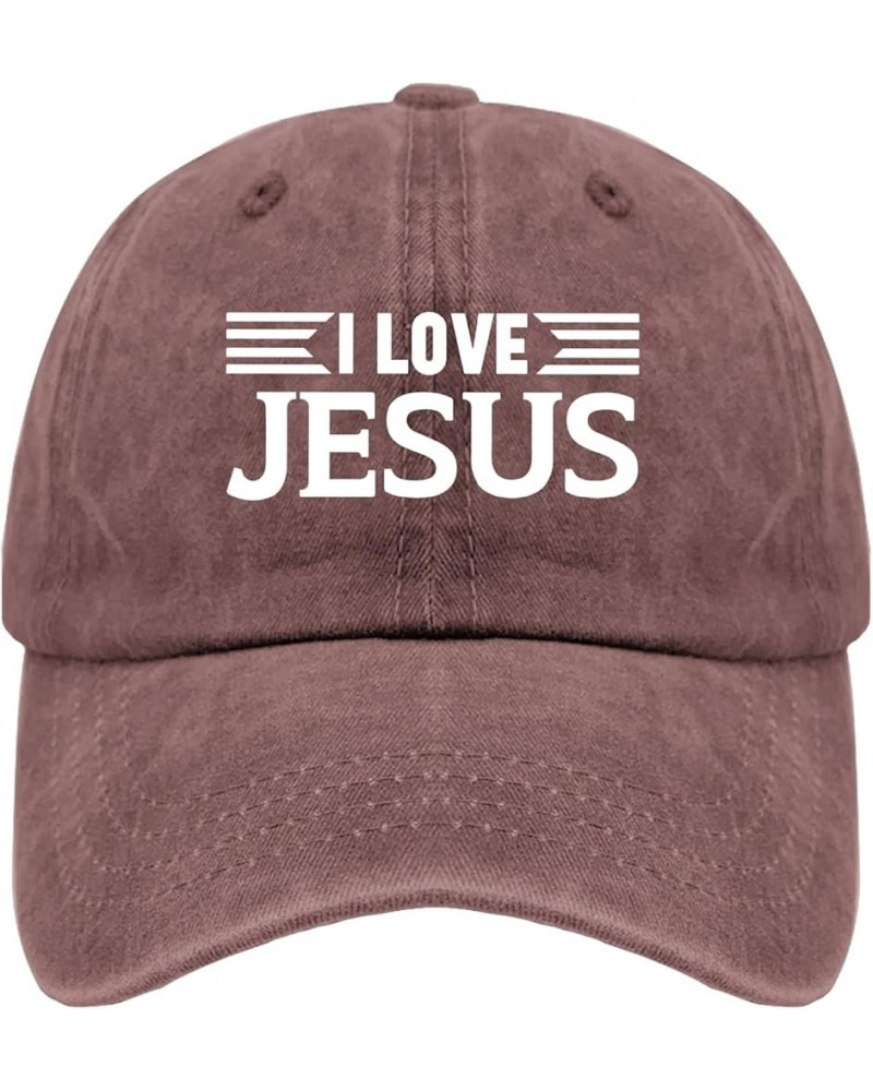 I Love Jesus Hats Mens Outdoor Hat Pigment Black Dad Hat Gifts for Boyfriends Running Hat Wine Red $11.58 Sun Hats