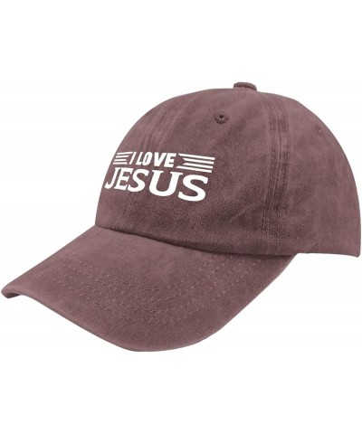 I Love Jesus Hats Mens Outdoor Hat Pigment Black Dad Hat Gifts for Boyfriends Running Hat Wine Red $11.58 Sun Hats