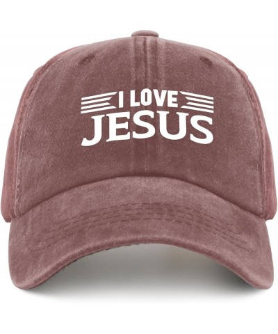 I Love Jesus Hats Mens Outdoor Hat Pigment Black Dad Hat Gifts for Boyfriends Running Hat Wine Red $11.58 Sun Hats