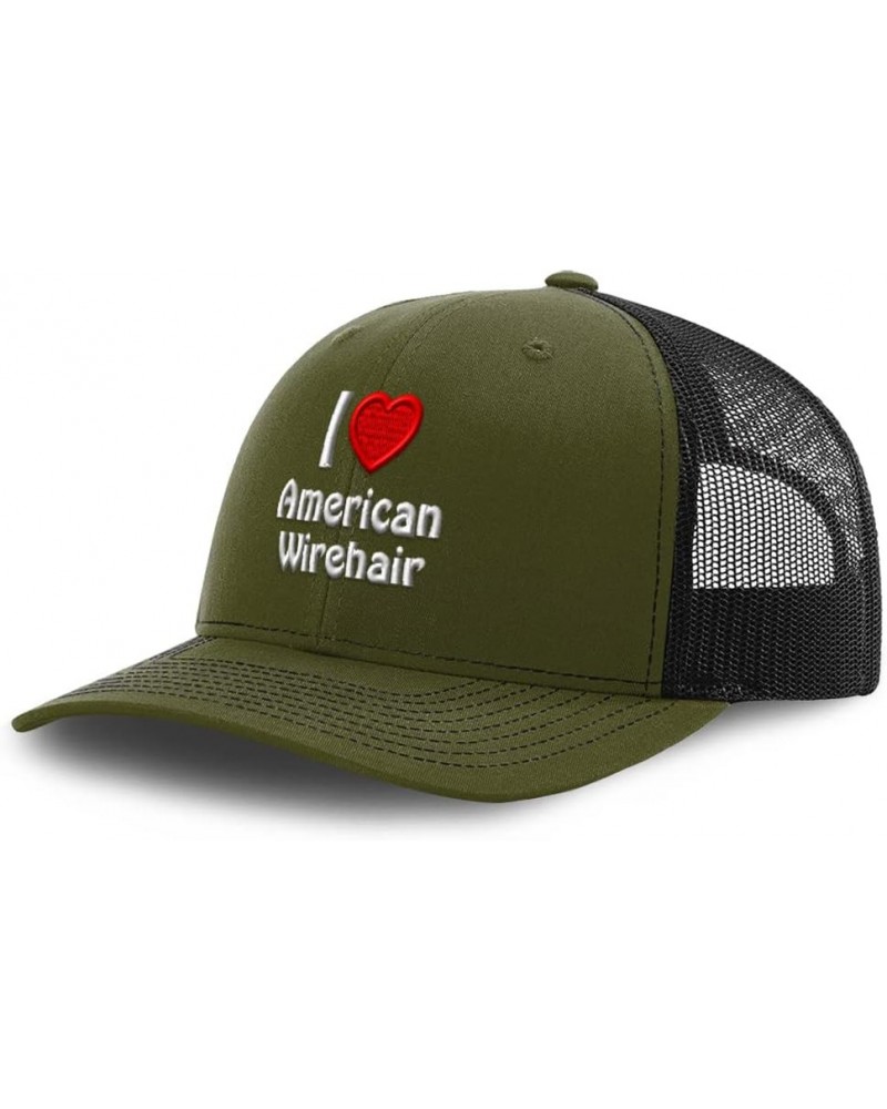 Custom Richardson Trucker Hat I (Love) American Wirehair Red Heart Pet Lovers Loden Black Design Only $14.34 Baseball Caps