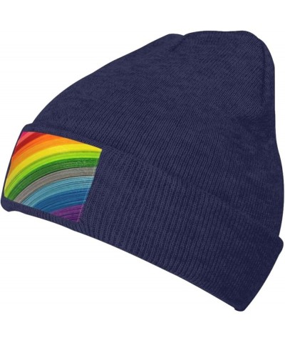 Rainbow Color Stripe Print Slouchy Beanie for Men Women Hip-Hop Soft Lightweight Running Beanie Adult Hats Navy Blue $12.53 S...