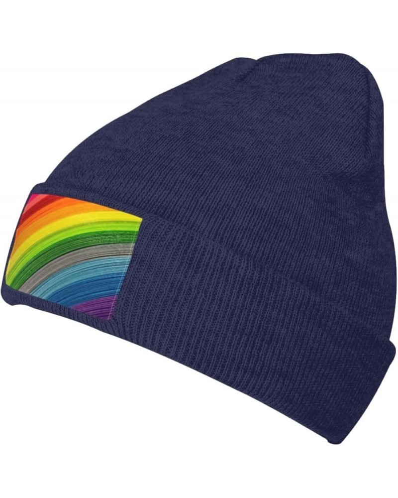 Rainbow Color Stripe Print Slouchy Beanie for Men Women Hip-Hop Soft Lightweight Running Beanie Adult Hats Navy Blue $12.53 S...