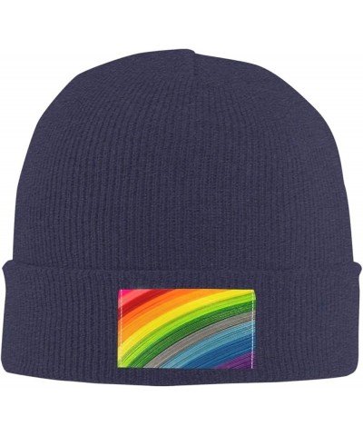 Rainbow Color Stripe Print Slouchy Beanie for Men Women Hip-Hop Soft Lightweight Running Beanie Adult Hats Navy Blue $12.53 S...