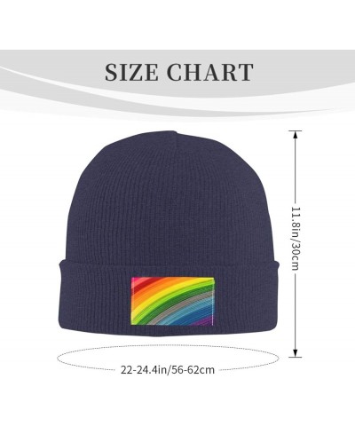 Rainbow Color Stripe Print Slouchy Beanie for Men Women Hip-Hop Soft Lightweight Running Beanie Adult Hats Navy Blue $12.53 S...