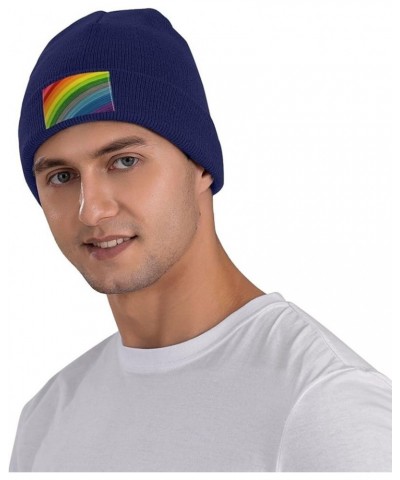 Rainbow Color Stripe Print Slouchy Beanie for Men Women Hip-Hop Soft Lightweight Running Beanie Adult Hats Navy Blue $12.53 S...