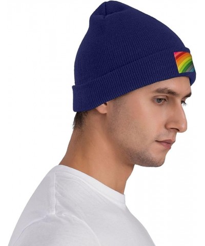 Rainbow Color Stripe Print Slouchy Beanie for Men Women Hip-Hop Soft Lightweight Running Beanie Adult Hats Navy Blue $12.53 S...