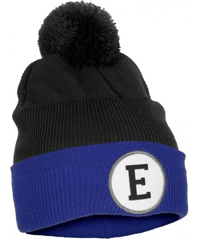 Custom A to Z Initial Letters Cuff Pom-Pom Black Royal Hat Beanie Warm Knit Skull Cap Letter E $10.58 Skullies & Beanies