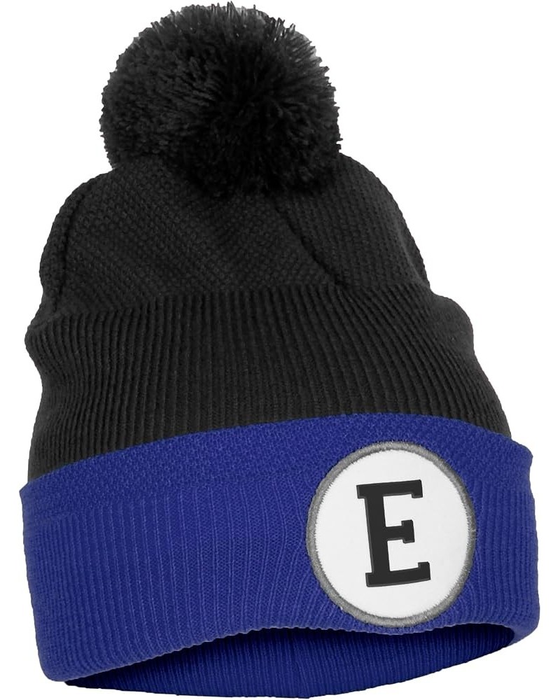 Custom A to Z Initial Letters Cuff Pom-Pom Black Royal Hat Beanie Warm Knit Skull Cap Letter E $10.58 Skullies & Beanies