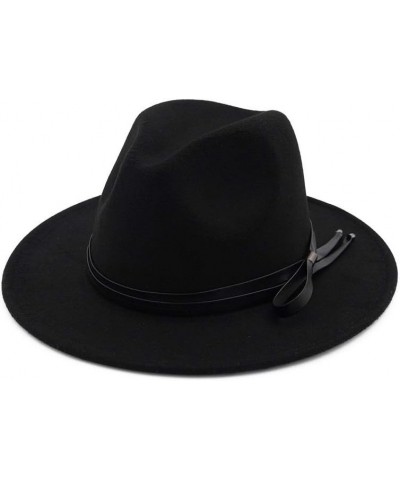 Fashion Felt Fedora Men Women Fedora Hat with Leather Belt Wide Brim Hat Pnama Hat Size 56-58CM Black $15.26 Fedoras