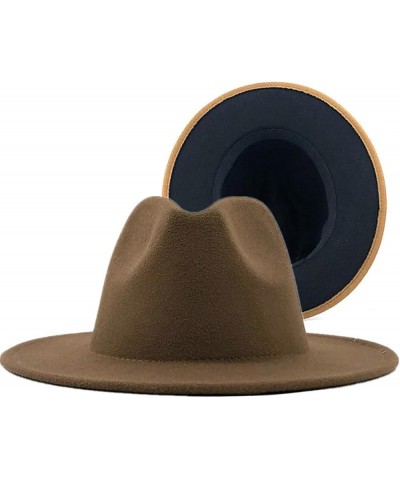 Women Men Two-Color Patchwork Felt Hat Wide Brim Wool Jazz Fedora Hats Cap Hat 17 $14.99 Fedoras