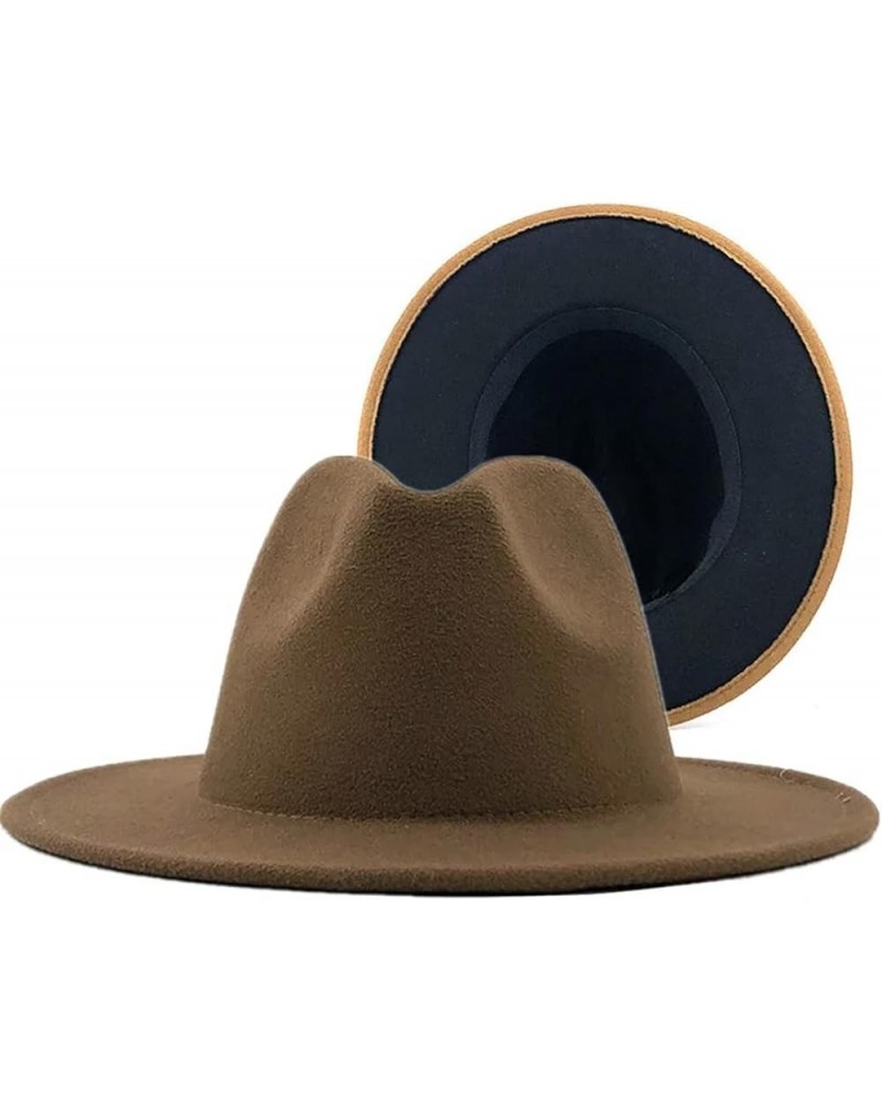 Women Men Two-Color Patchwork Felt Hat Wide Brim Wool Jazz Fedora Hats Cap Hat 17 $14.99 Fedoras