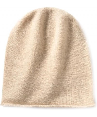 Cashmere Autumn and Winter Men's and Women's Warm Windproof Hat Knitted High-Hat Beige $31.15 Skullies & Beanies