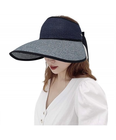 Women Sunshade Straw Hat Wide Brim Beach Sun Visor Bucket Cap Boonie Sunhats Navy Blue $11.47 Sun Hats