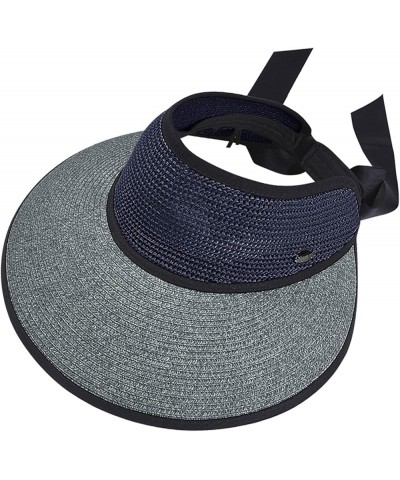 Women Sunshade Straw Hat Wide Brim Beach Sun Visor Bucket Cap Boonie Sunhats Navy Blue $11.47 Sun Hats