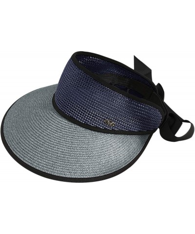 Women Sunshade Straw Hat Wide Brim Beach Sun Visor Bucket Cap Boonie Sunhats Navy Blue $11.47 Sun Hats