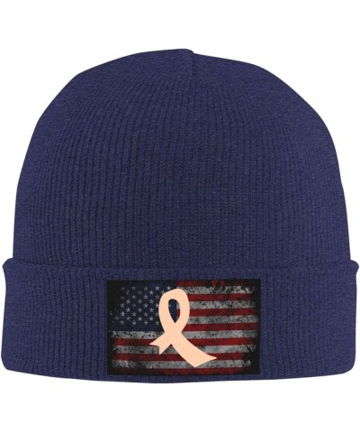 Uterine Cancer Awareness Ribbon American Flag Cozy Knitted Hat for Winter - Warm Comfort Black Navy Blue $14.86 Skullies & Be...