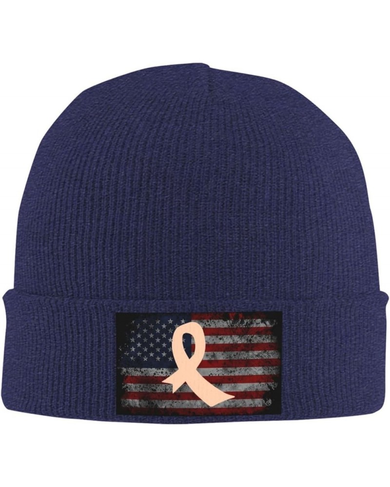 Uterine Cancer Awareness Ribbon American Flag Cozy Knitted Hat for Winter - Warm Comfort Black Navy Blue $14.86 Skullies & Be...