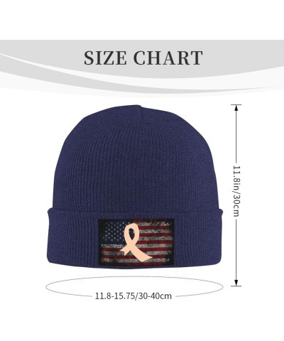 Uterine Cancer Awareness Ribbon American Flag Cozy Knitted Hat for Winter - Warm Comfort Black Navy Blue $14.86 Skullies & Be...