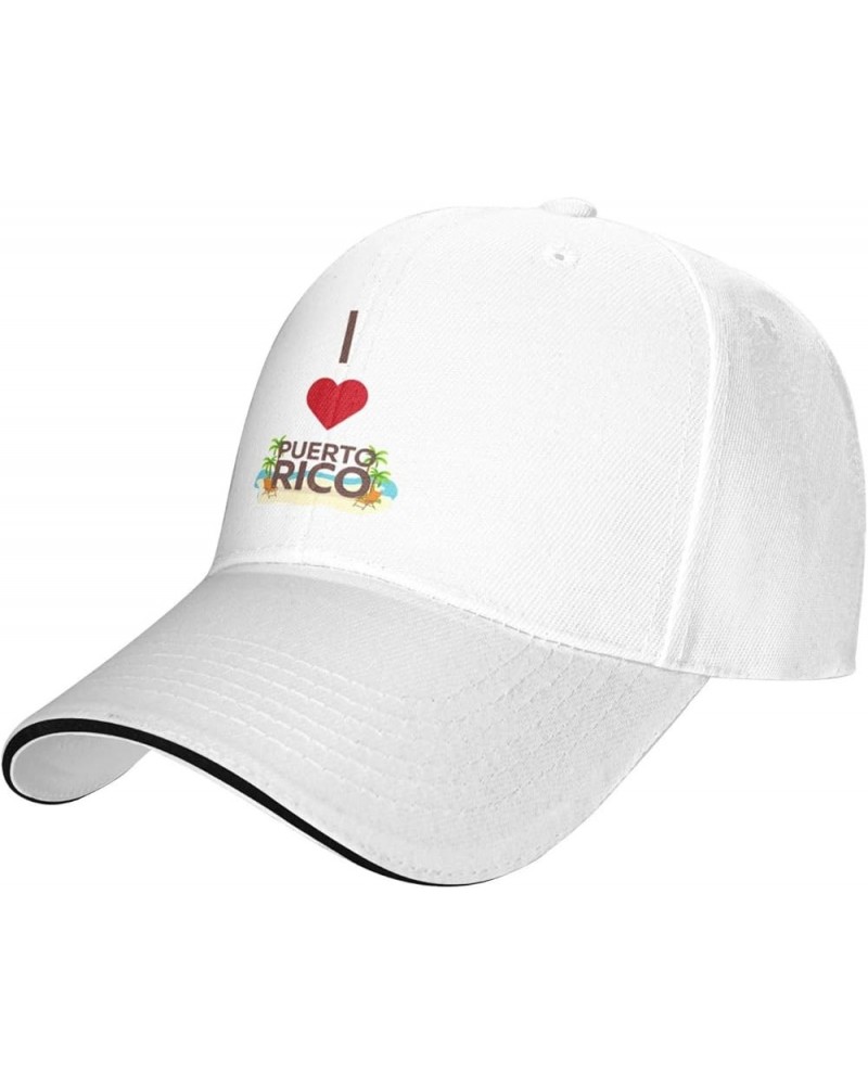 I Love Puerto Rico Men Womens Sandwich Hat Classic Adjustable Trucker Hat Dad Hat Black White $13.17 Baseball Caps