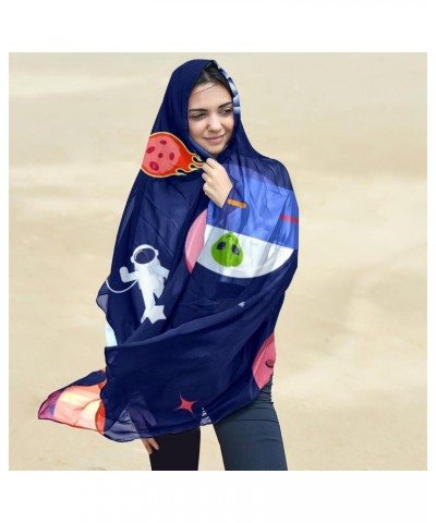 Silk Scarf Long Lightweight Sunscreen Shawl Wrap Scarves for Women Hair Scarves Space Planet Astronaut Pattern $11.27 Scarves