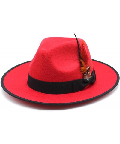 Hats for Women Wide Brim Feather Decorate Men Church Jazz Hat Gangster Trilby Felt Hat Red $20.03 Fedoras