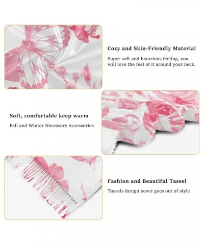 Spring Pink Rose Butterfly Women Wrap Pashmina Shawl, Winter Warm Long Scarf with Tassels for Evening Dress & Wedding $13.20 ...