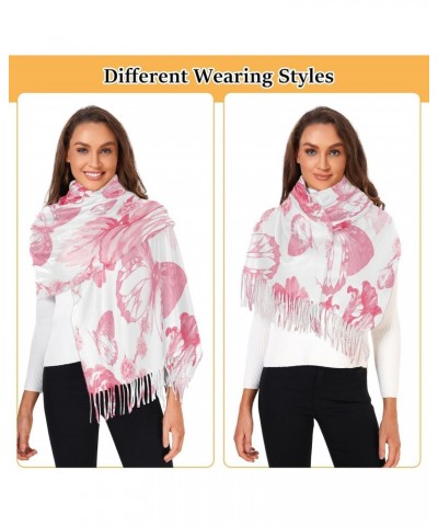 Spring Pink Rose Butterfly Women Wrap Pashmina Shawl, Winter Warm Long Scarf with Tassels for Evening Dress & Wedding $13.20 ...