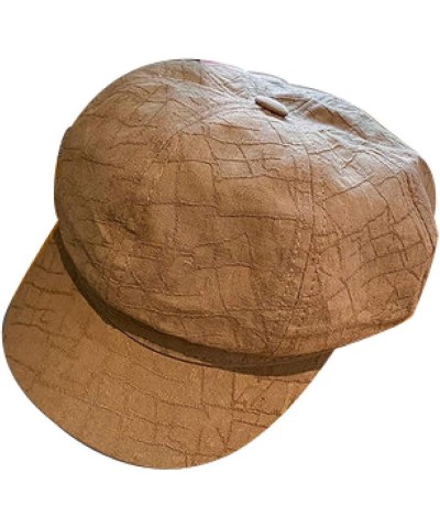 Womens Cotton Blend Brim Octagonal Cap 8 Panels Plaid Newsboy Caps Lightweight Naval Hats Retro Comfy Military Hat Brown $13....