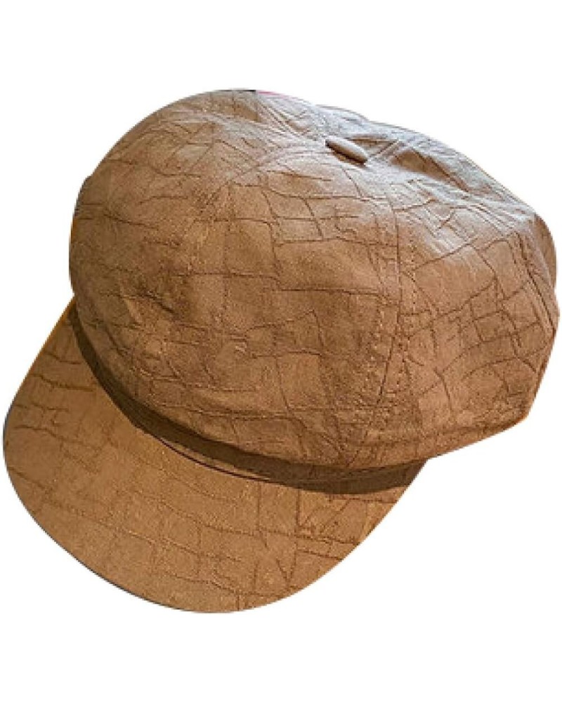 Womens Cotton Blend Brim Octagonal Cap 8 Panels Plaid Newsboy Caps Lightweight Naval Hats Retro Comfy Military Hat Brown $13....