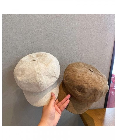 Womens Cotton Blend Brim Octagonal Cap 8 Panels Plaid Newsboy Caps Lightweight Naval Hats Retro Comfy Military Hat Brown $13....