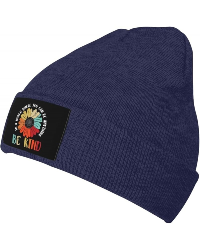 in A World Where You Can Be Anything BE Kind LGBT Rainbow Beanie Hat Men Skull Cap Women Knit Slouchy Hat Black Navy Blue $10...