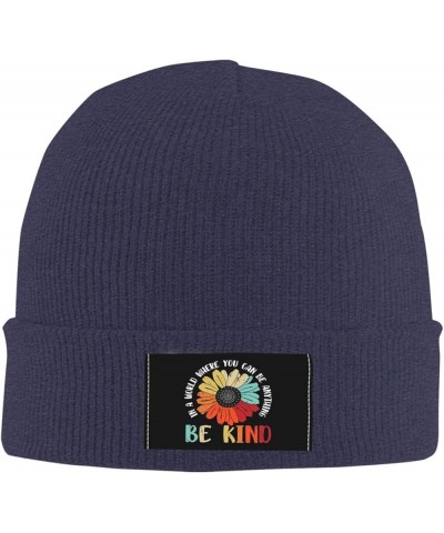 in A World Where You Can Be Anything BE Kind LGBT Rainbow Beanie Hat Men Skull Cap Women Knit Slouchy Hat Black Navy Blue $10...