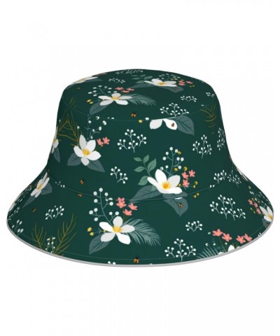 Floral Pattern Print Reversible Reflective Bucket Hat,Packable Travel Hat Beach Fishing Hat Black $11.98 Bucket Hats